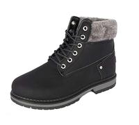 Groundwork Women's Lace Up Ankle Boots Walking Boots Synthetic Leather with Chunky Grip Sole & Faux Fur Collar (7 UK, Black)