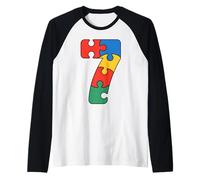 Group 7 Number 7 Colorful Puzzle Awareness Raglan Baseball Tee