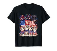 Group American Shorthairs Floral 4th July US Flag Fireworks T-Shirt