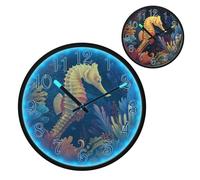 Group Of Blue Jellyfish in Ocean Night Light Wall Clock LED Wall Clocks Silent Battery-Operated Glow in The Dark Large Digital Display for Bedroom Living Room Kitchen, 12 Inch