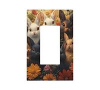 Group of Bunny Flowers Light Switch Wall Plate Faceplate Cover Single Rocker 1 Gang Decorator Outlet Receptacle Covers for Home Kitchen Room Bathroom Decor