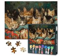 Group of Cats on Bed 1000 Piece Puzzle for Adults Colorful Kitten Jigsaw Puzzles Teens Educational Toys Gifts Challenging Puzzles Suitable for Game Nights Finished Size: 70x50cm