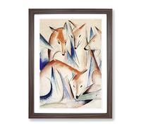 Group Of Foxes By Franz Marc Framed Wall Art Print A4 Walnut