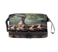 Group of Indian Runner Ducks Double Layer Cosmetic Bag for Women and Girls, Travel Toiletry Bag Makeup Handy Pouch Organiser Bag with Brush Compartment