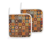 Group of Moroccan Geometric 2 Pack Pot Holders for Kitchen, Heat Resistant Potholder Set with Hanging Loops, Hot Pads for Oven Baking Cooking
