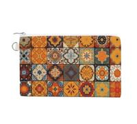 Group of Moroccan Geometric Canvas Coin Purse, Portable Zippered Change Pouch for Women, Small Wallet for Coins Keys Cards Lipstick