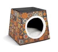 Group of Moroccan Geometric Cat Bed for Indoor Cats - Foldable Cat & Dog House with Removable Cozy Cushion, Waterproof Oxford Washable Pet House for Small Pets 13.8" X 13.8" X 11.8"