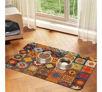 Group Of Moroccan Geometric Dog Food Mats For Floors, 12x18 Inch Non-Slip Super Absorbent Pet Food Mat, Dishwasher Dog Mat For Food And Water, Cute Rubber Quick Dry Pet Feeding Mat For Dogs Puppy Cats