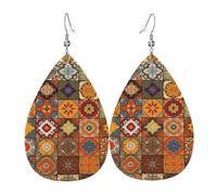 Group Of Moroccan Geometric Faux Leather Teardrop Earrings, Fashion Lightweight Drop Dangle Earrings Leather Earrings For Women Weddings, Parties, Ceremonies, Banquets, Gifts
