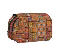 Group of Moroccan Geometric Flip-Top Double-Layer Pencil Case,Large Capacity (Holds 50 Pens/Pencis),Full-Print Durable Polyester School Office Supplies