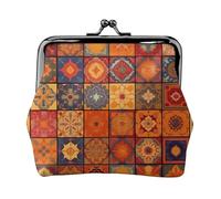 Group of Moroccan Geometric Full Double-Sided Printed Pattern Women's and Girls' Fashionable Leather Kiss Lock Coin Purse Card Bag