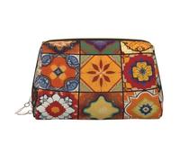 Group of Moroccan Geometric Makeup Bag for Women Cosmetic Bags Leather Travel Makeup Case Organizer Waterproof Make up Pouch Open Flat Toiletry Bag Portable Storage Pouch for Travelling, Gold, One