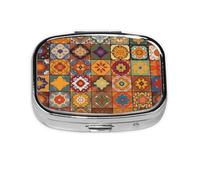 Group of Moroccan Geometric Pill Box 2 Compartment Small Pill Case for Purse & Pocket Metal Medicine Case with Mirror Portable Travel Pillbox Medicine Organizer