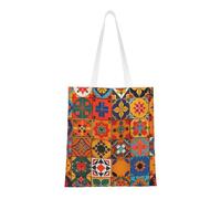 Group of Moroccan Geometric Print Canvas Tote Shopping Bag Reusable Foldable Grocery Bags Shoulder Bag for Travel, Beach, Gym, Work, School