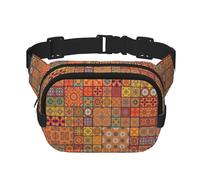 Group of Moroccan Geometric Print Fashion Waist Packs Square Layer Waist Bag Black Belt Bag with Adjustable Strap, Black, One Size