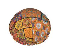 Group Of Moroccan Geometric Print Hair Cap With Adjustable Elastic Band And Vibrant, Shower Cap For Women Reusable Waterproof