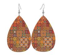 Group of Moroccan Geometric Print Leather Dangle Earrings - Lightweight Teardrop Costume Earrings for Parties, Valentine's Day