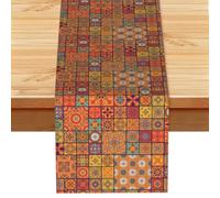 Group Of Moroccan Geometric Print Linen Texture Table Runner Fade-Resistant Dining Table Decor For Buffet Console Kitchen 33x183cm