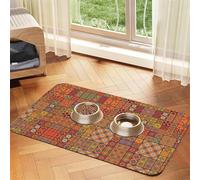 Group of Moroccan Geometric Print Pet Food Mat Absorbent Non Slip PU Leather Feeding Mat for Dogs Cats Rubber Bottom