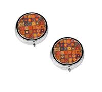 Group of Moroccan Geometric -Print Portable Round Pill Box - Stylish Round Pill Organizer for Travel Compartments Gift for Medication Management