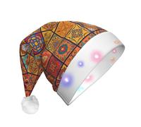 Group Of Moroccan Geometric Print Santa Hat With Led Lights, Funny Christmas Hats For Adults For New Year Holiday Party Supplies