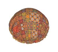Group of Moroccan Geometric Print Shower Cap - Reusable Bath Hair Cap, Double Layer, Adjustable Elastic Strap, Durable Travel Essential