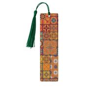 Group of Moroccan Geometric Print Wooden Bookmark Colorful Tassels Daily Office Use 1.2x4.6in Christmas Party Decor