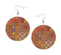 Group Of Moroccan Geometric Printed Faux Leather Earrings Set For Women, 1 Pair Lightweight Dangle Drop Pierced Earrings Jewelry Gifts For Women