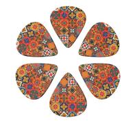 Group of Moroccan Geometric Printed Guitar Picks 6-Pack with Holder - 0.46mm Funny Guitar Picks for Acoustic Guitar, Electric Guitar, Bass Guitar