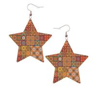 Group Of Moroccan Geometric Printed Leather Pierced Earring Set, 1 Pair Lightweight Bohemian Earrings Birthday Party Jewelry Gifts For Women