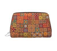 Group of Moroccan Geometric Printed Zippered Toiletry Bag, Wide Open Storage Case for Personal Care Items and Cosmetics