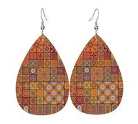 Group Of Moroccan Geometric Teardrop Leather Earrings Ladies Print Pendant With Hook Fashion Vintage Party Daily Wear