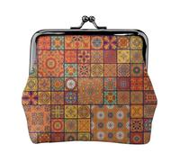 Group of Moroccan Geometric Women's Leather Kiss-Lock Coin Purse,Double-Sided Full Print Pattern,Ultra-Fine Fiber Leather,Small Clutch Wallet for Cash,Cards,Coins