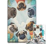 Group of Pugs Looking Down Adult Jigsaw Puzzle 1000pcs (52x38cm) Challenge | Paper puzzle activity during holidays for a satisfying challenge.