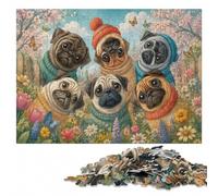 Group of Pugs Looking Down Leisure Wood Puzzle, Adults, 1000 Pieces | For puzzle fans: Jigsaw Puzzle for Adults: tabletop puzzling for hands-on indoor leisure at home.