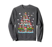 Group Santa Reindeer Elf Floral Skulls As Xmas Tree Mexican Sweatshirt, Adult Unisex, Dark Heather Grey, Small
