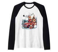Group Xmas Gnome Snowman Santa Pomeranians On Pickup Truck Raglan Baseball Tee