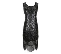 Grouptap 1920s black gatsby flapper art deco sequin sparkly fancy dress for 1920 women paisley vintage cocktail party (Black, UK 14)
