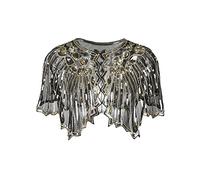 Grouptap 1920s gold gatsby shawl bolero sequin cape shrug wrap for golden women ladies flapper art deco vintage dress costume (Gold, One Size)