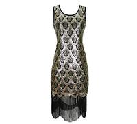 Grouptap 1920s golden gatsby flapper art deco sequin sparkly fancy dress for 1920 women paisley vintage cocktail party (Gold, UK 12)