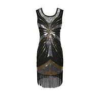 Grouptap 1920s Great gatsby flappers style sequin tassel women charleston dance dress downton ladies 20s costume silver black size 6/8/10/12/14/16 (Silver, UK 6-8)