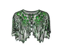 Grouptap 1920s green gatsby shawl bolero sequin cape shrug wrap for women ladies flapper art deco vintage dress costume (Green, One Size)