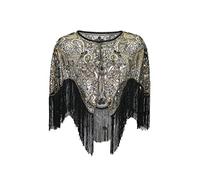 Grouptap 1920s Lace shawl gatsby bolero sequin shrug wrap cape for girls women flapper art deco evening costume (One Size) (Gold)