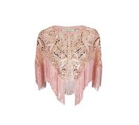 Grouptap 1920s Lace shawl gatsby bolero sequin shrug wrap cape for girls women flapper art deco evening costume (One Size) (Pink)