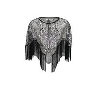 Grouptap 1920s Lace shawl gatsby bolero sequin shrug wrap cape for girls women flapper art deco evening costume (One Size) (Silver)