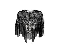 Grouptap 1920s Lace shawl gatsby bolero sequin shrug wrap cape for girls women flapper art deco evening costume (One Size) (Black)