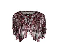 Grouptap 1920s red gatsby shawl bolero sequin cape shrug wrap for women ladies flapper art deco vintage dress costume (Red, One Size)