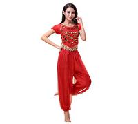 Grouptap Bollywood indian petite size bharatanatyam belly dance 2-piece fancy dress costume outfit for womens girls (XS, Red)