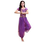 Grouptap Bollywood indian plus size bharatanatyam belly dance 2-piece costume dress outfit set for womens girls (170-180cm, 60-90kg, Purple)