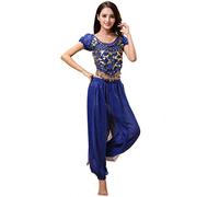 Grouptap Bollywood indian plus size bharatanatyam belly dance 2-piece costume dress outfit set for womens girls (170-180cm, 60-90kg, Blue)